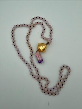 Gold-Tone Pendant Necklace with Pink and Purple Stone Accent